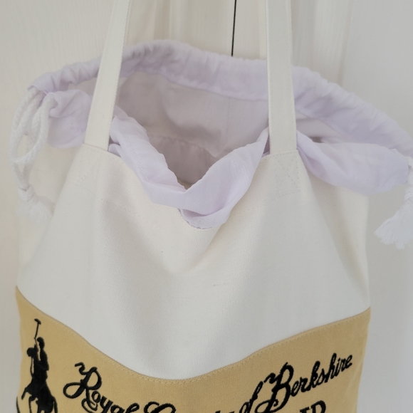 POLO CLUB Drawstring Black and Tan Canvas Bag EUC - Picture 4 of 16